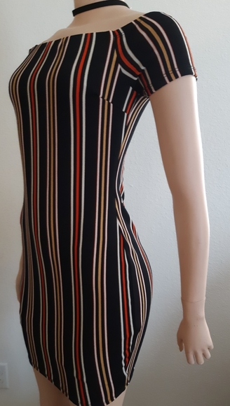 Mini dress black with color stripes - Picture 2 of 3